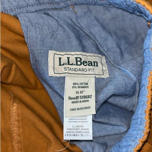 LL Bean Camel Brown Khaki Elastic Waistband Tie Front Standard Fit Pant XL 32 - Picture 5 of 7